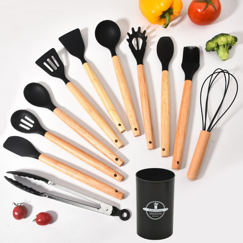 Top Sells Silicone Kitchen Cooking Tools 12PCS Kitchen Utensil Set with Wood Handle