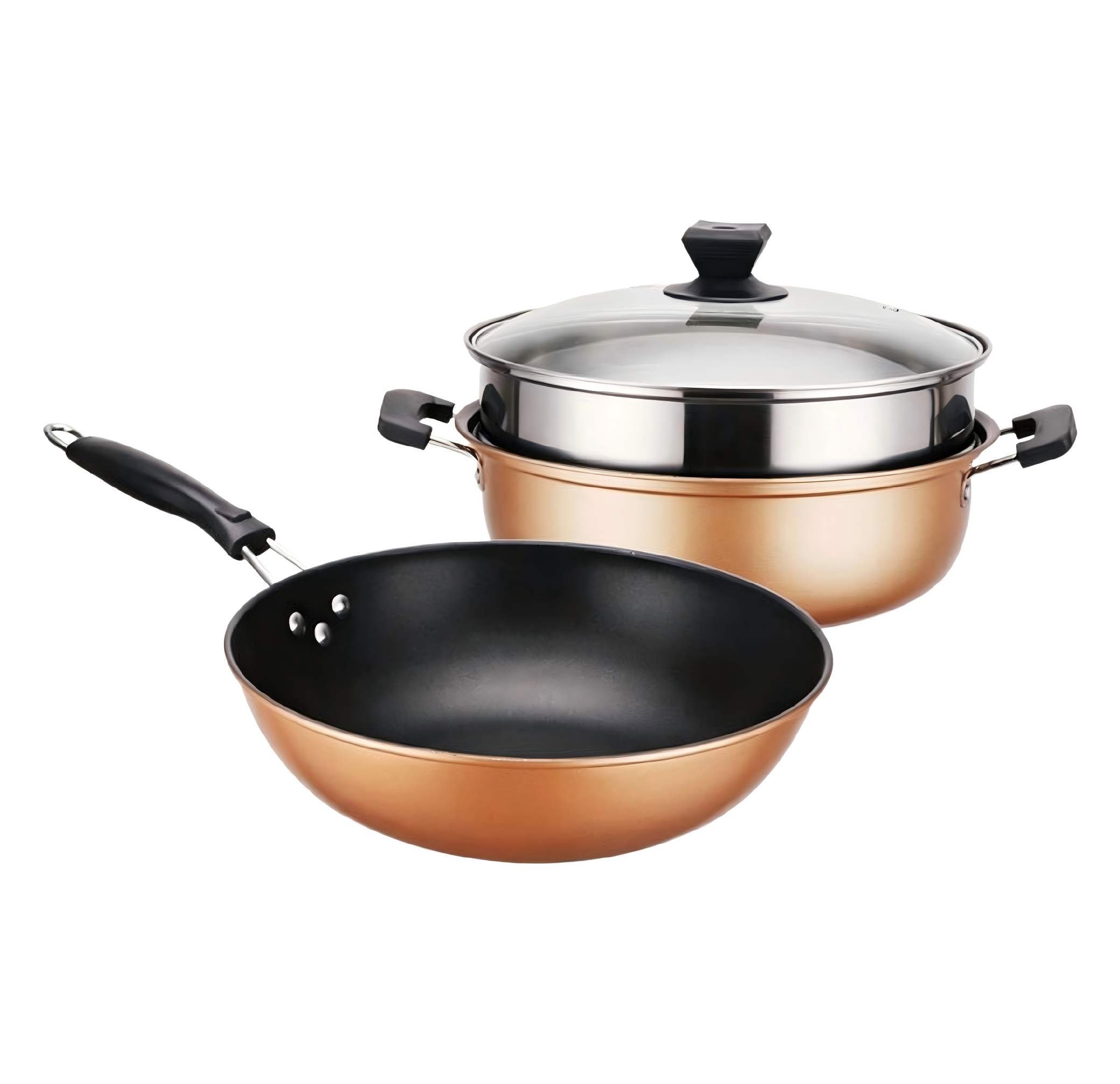 Wholesale Non-Stick Cookware Combo Optional 2PCS 3PCS Wok &amp; Pan Set Durable Kitchenware with Bakelite Handles