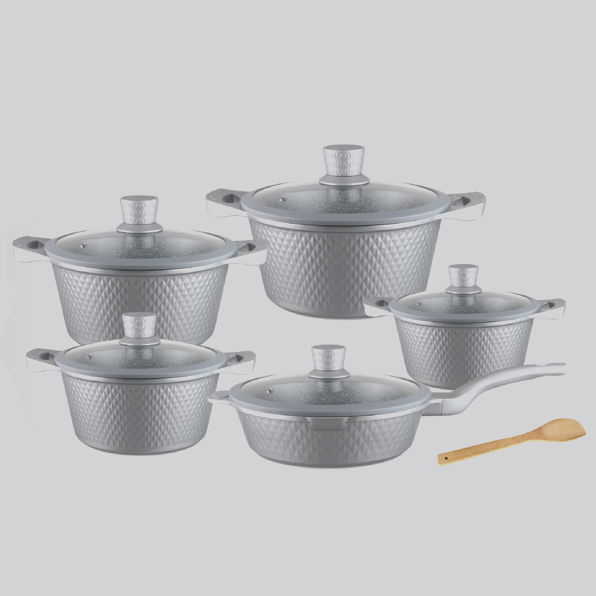 11-Piece Classic Aluminum Cookware Set PTFE Non-Stick Glass Lids Oven Dishwasher Safe Gas Induction Compatible Kitchen