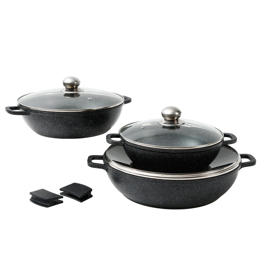 Diamond Induction Die Cast Aluminum Durable Eco-Friendly 10-Piece Black Ceramic Cookware Set Glass Cover Oven Safe