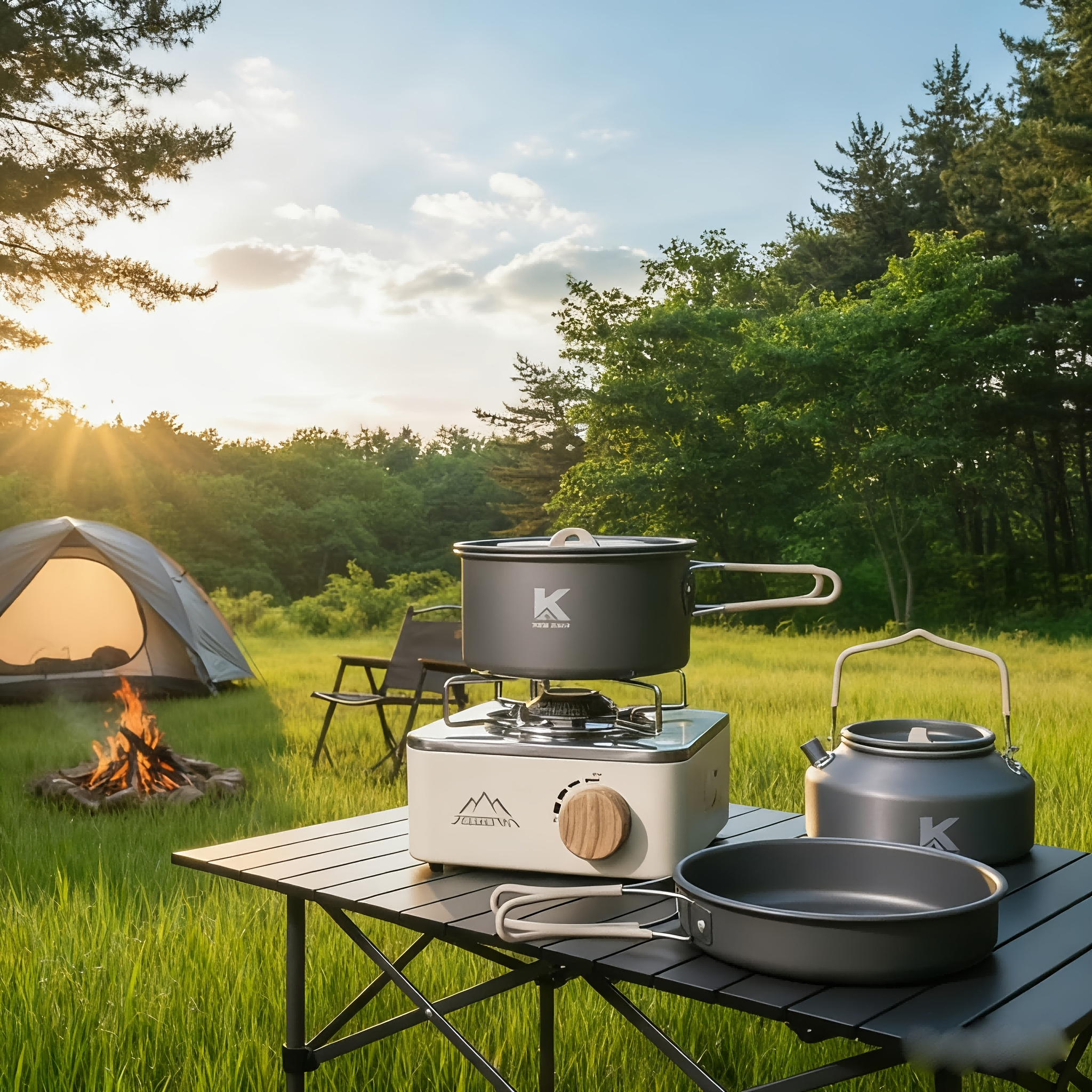 10pcs Portable Lightweight Foldable 4L Non-Stick Cookware Set for Camping Backpacking RV Space-Saving Hiking Gear Frying Pans