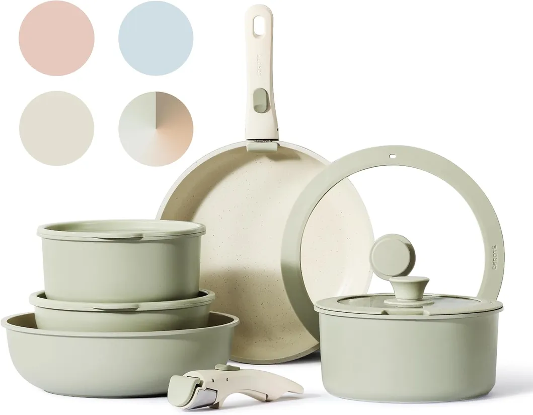 Pots and Pans Set, Nonstick Cookware Set Detachable Handle, 11PCS Induction Kitchen Cookware Sets