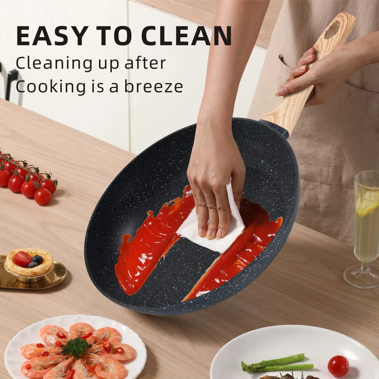 12PCS Granite Black Marble Nonstick Aluminum Pans and Pots Cookware Set