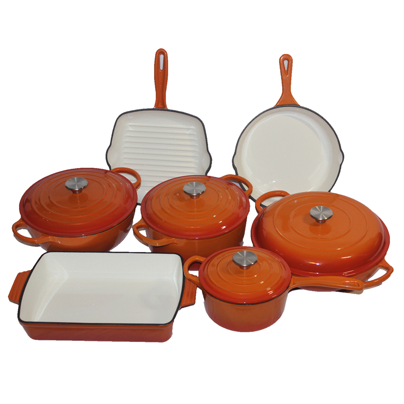 7-in-1 Cast Iron Stackable Cookware Set 7-Pcs Enameled Dutch Oven Metal Collection