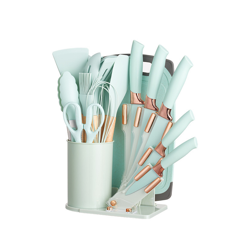 Supply 19PCS Silicone Kitchen Utensils Sets Non Stick Kitchen Cooking Tools Set Kitchenware Set with Chopping Board and Knife