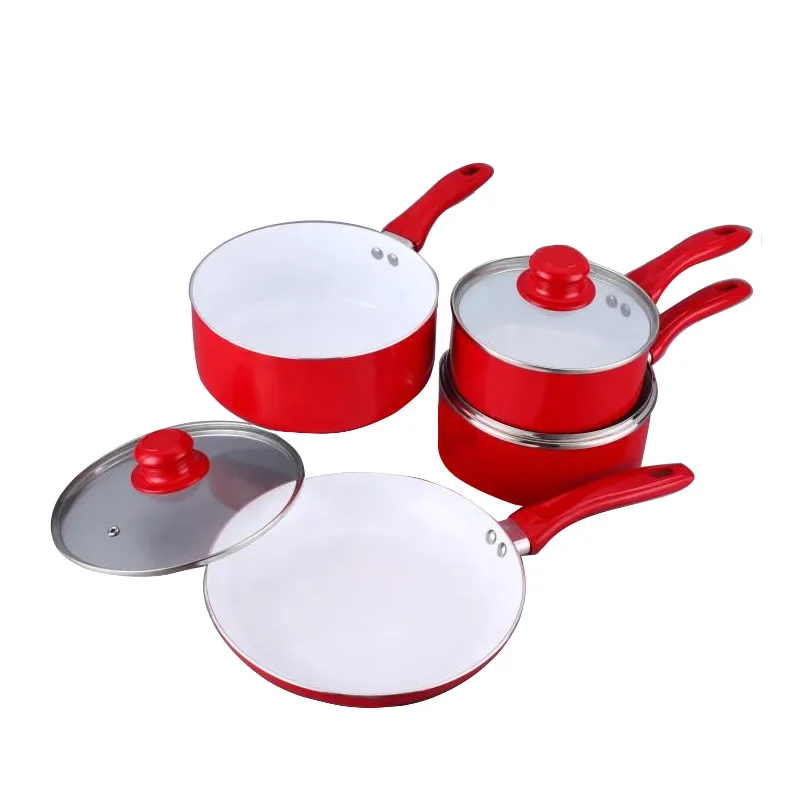 High Quality Pressed Aluminum Non Stick Ceramic Casserole Fry Pan Cookware Sets with Milk Pot