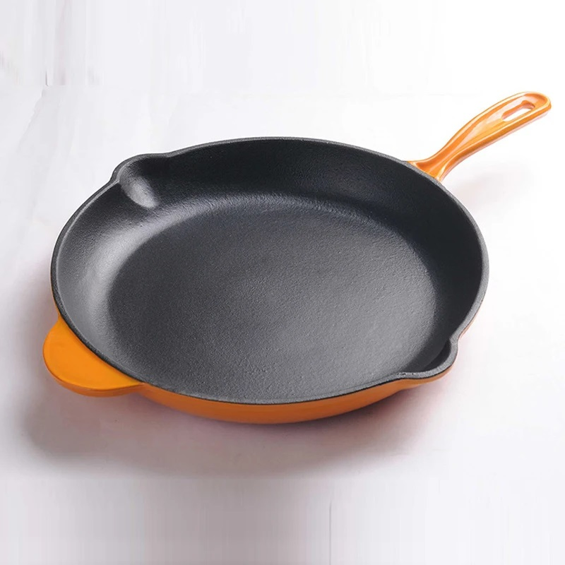 Promo Kitchen Cookware Metal Handle Enamel Cast Iron Grill Pan Ceramic Frying Pan Small Frying Pan