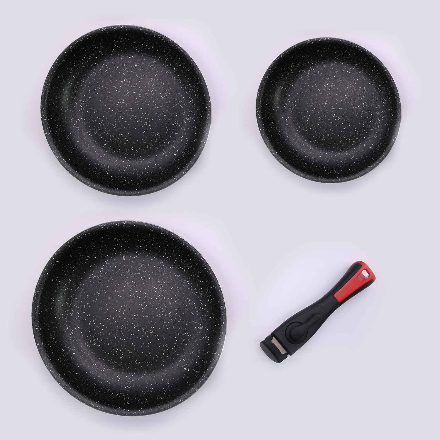 Non-stick Skillet Pan Set Oven Safe 3-piece Cookware Set with Detachable Handle, Space-saving, Induction Base Ceramic Coating