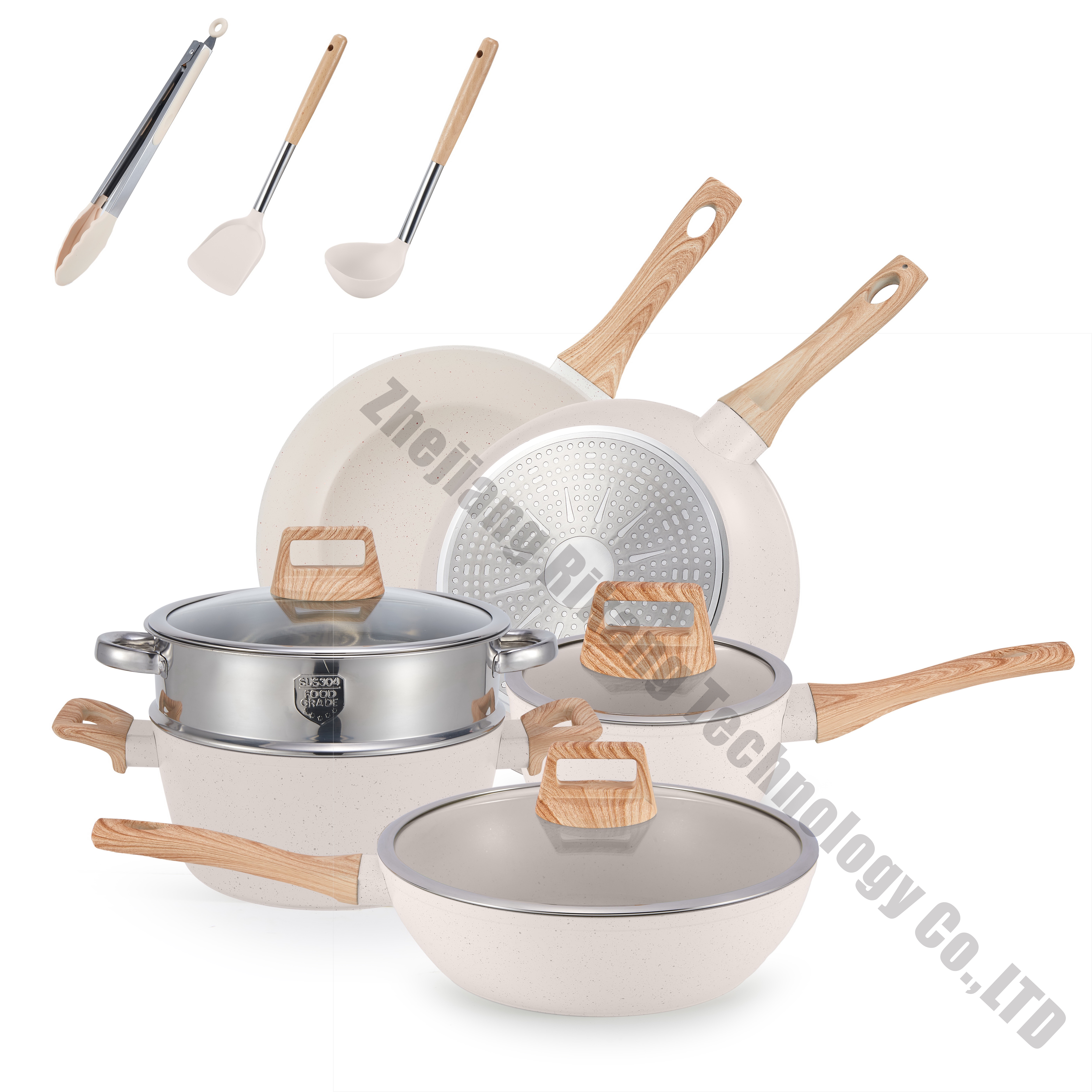 12-Piece Multi-Function Nonstick Kitchen Cookware Set Die-Cast Aluminum Cooking Pot Induction Stone Kitchenware Modern Cooking
