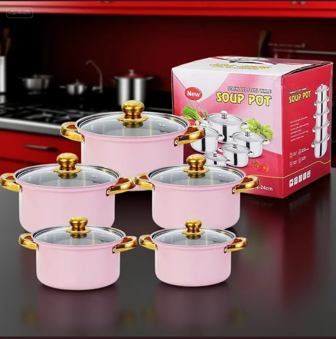 10-Piece Modern Sustainable Stainless Steel Colorful Cookware Set Glass Cover Dishwasher Oven Safe Gas Induction Ready Kitchen