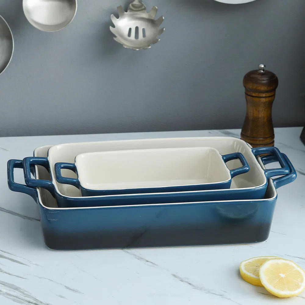 Rectangle Ceramic Baking Dish Set of 3 Oven Casserole Stoneware Bakeware Baking Dishes with S/M/L Size