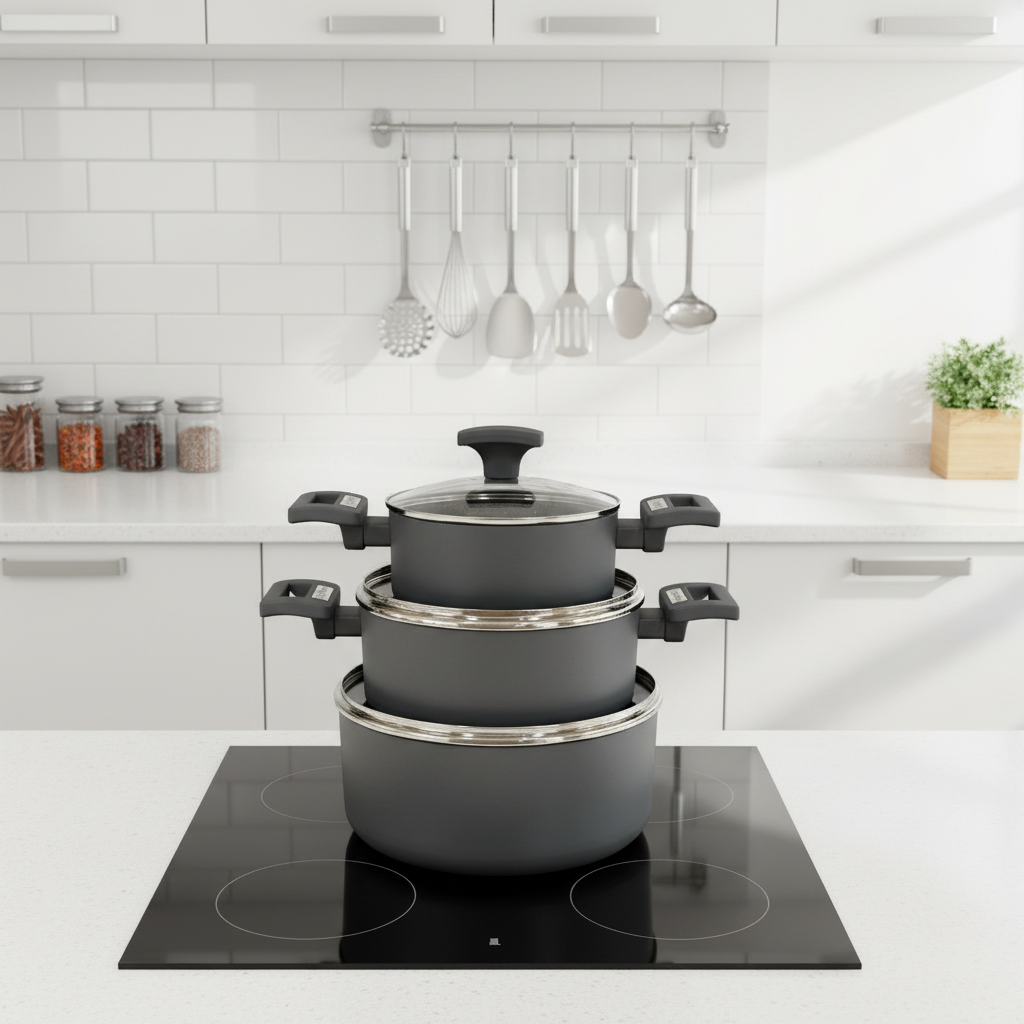 Classic Style Non-Stick Carbon Steel Cookware Set Heat Resistant Soup Pots Dishwasher Safe Stackable &amp; Magically Large Capacity