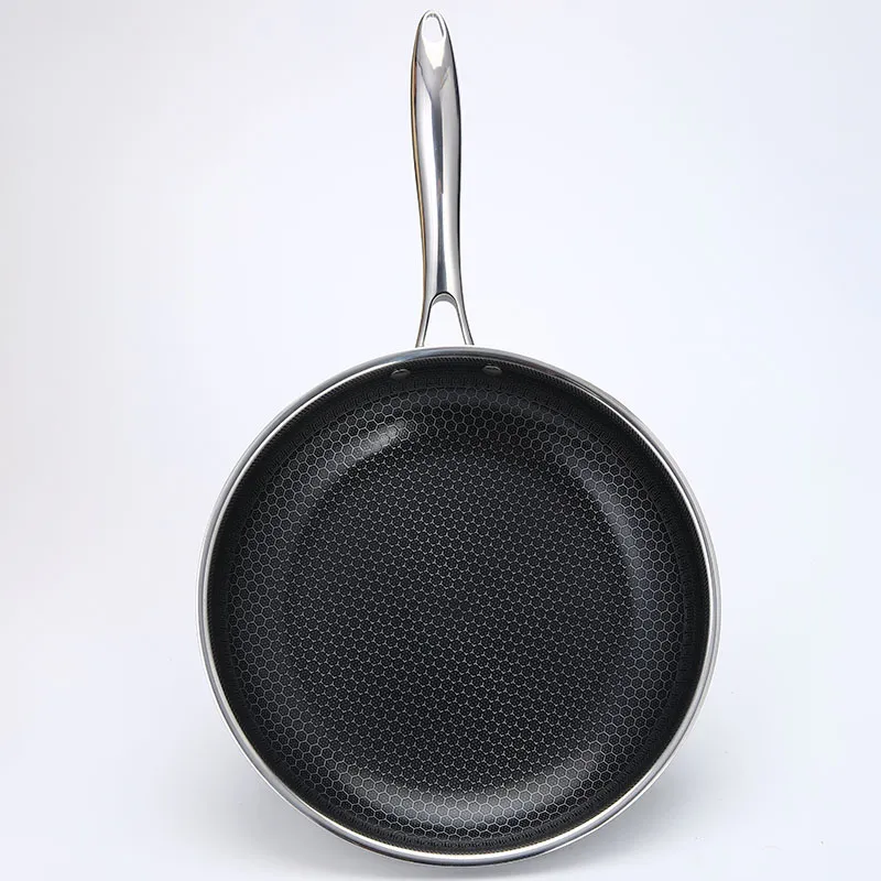 Non-Stick Three-Layer Stainless Steel 304 Double-Side Honeycomb Frying Pan with Ceramic Glaze Coating