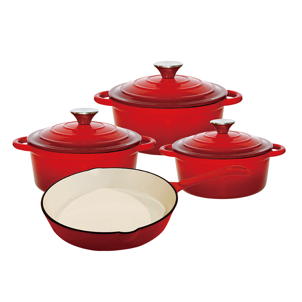 Enamel Cast Iron Cookware Set Multi-Layer Base Multi-Function Non-Stick Frying Pan and Stew Pot for Home Kitchen Use