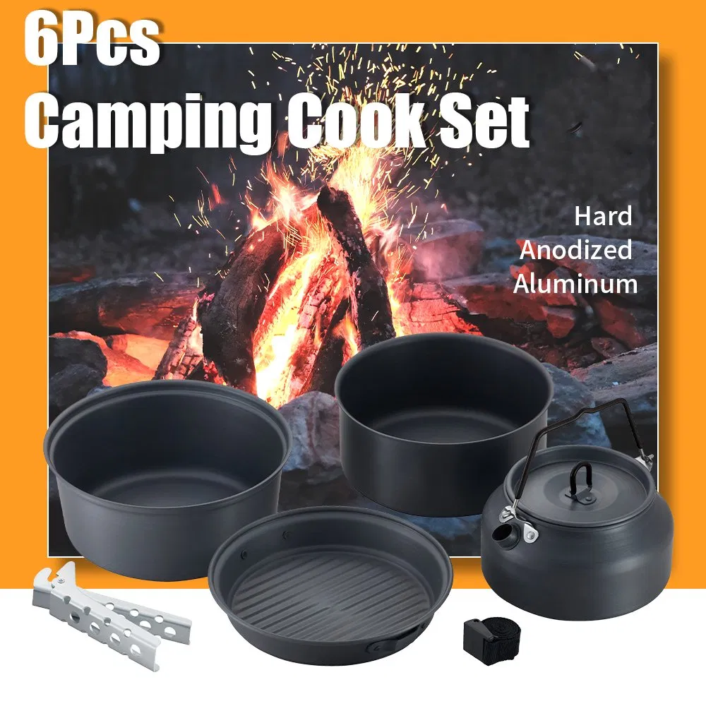 Complete 6-PCS Outdoor Cook Set Hard Anodized Aluminum, Nonstick, for All Camping Needs