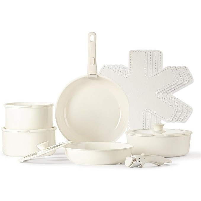 10-Piece Induction Nonstick Kitchen Cookware Set with Removable Handles, Pfas-Free Ceramic Coating Stackable Pots and Pans Set, Oven &amp; Dishwasher Safe for Home