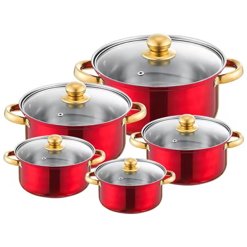 10-Piece Classic Stainless Steel Cookware Set with Glass Lid for Gas Stove Includes Soup Milk Pots Oven Safe