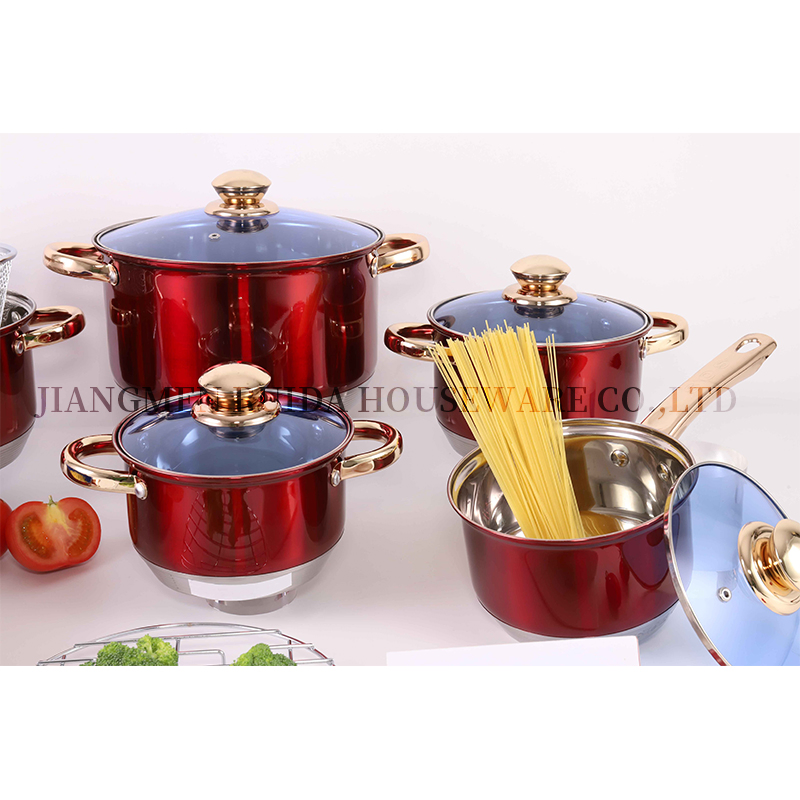 Red Mirror Polishing Copper Knob Blue Glass Lid Cookware Set