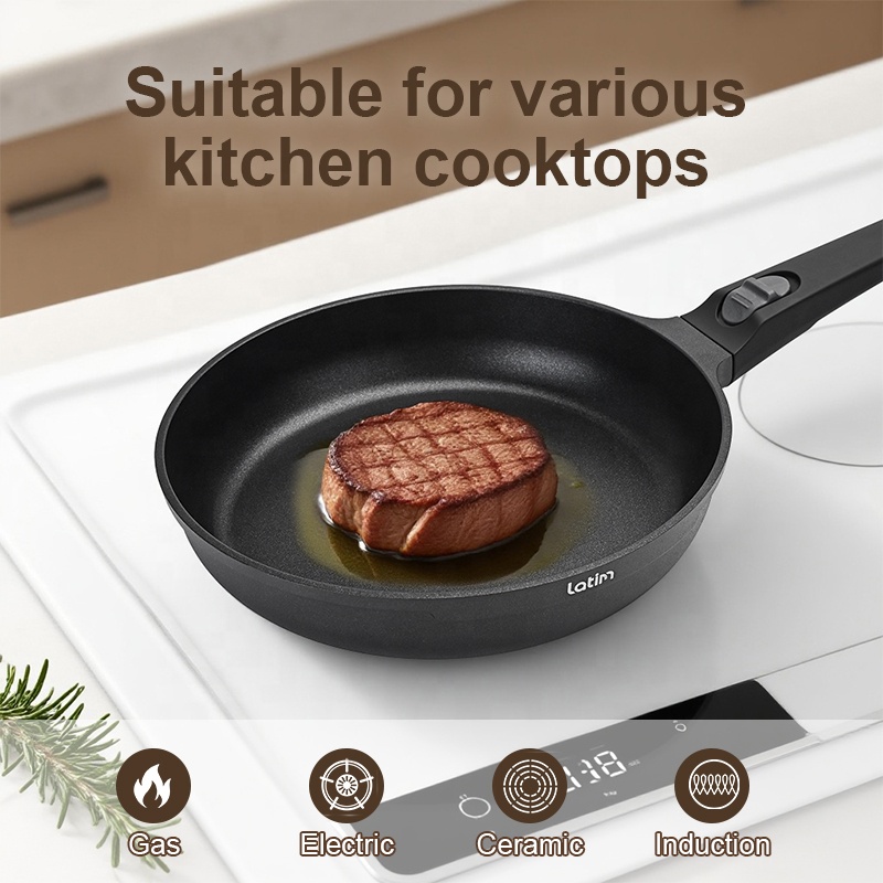 New Style Die-Casting Aluminium Frying Pan Wok With Removable Handle High Quality Non Stick Casserole Saucepan With Glass Lid