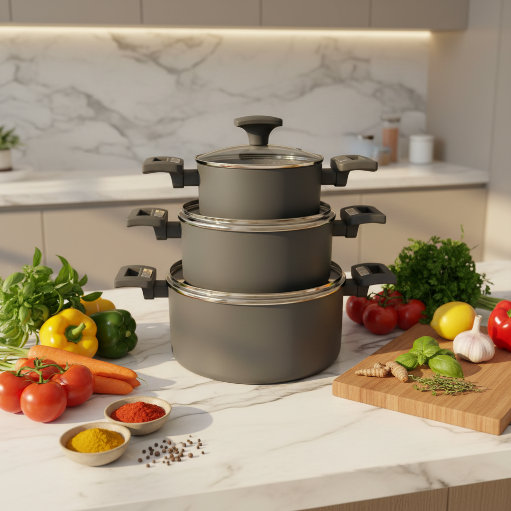 Classic Style Non-Stick Carbon Steel Cookware Set Heat Resistant Soup Pots Dishwasher Safe Stackable &amp; Magically Large Capacity