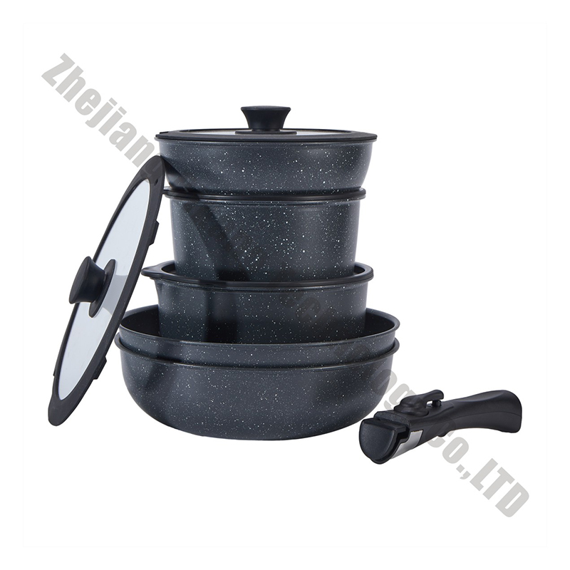 15PCS Ceramic Nonstick Cookware Set with Detachable Handle Orange Space-Saving Pan