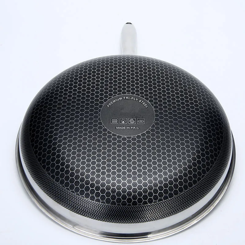 Non-Stick Three-Layer Stainless Steel 304 Double-Side Honeycomb Frying Pan with Ceramic Glaze Coating