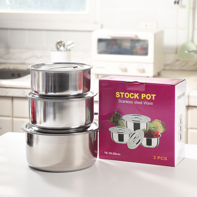 Wholesale Kitchen Cooking Stock Pot Set Modern Stainless Steel 3PCS Cookware with Cover Sustainable Camping Cookware