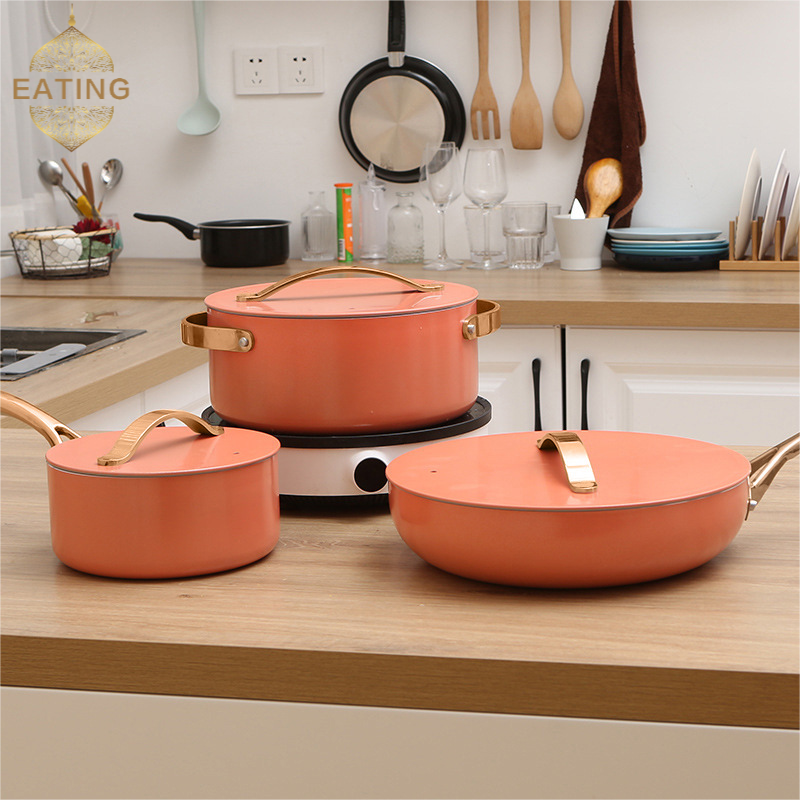 High-Temp Resistant Cookware Set 26-28cm Deep Fry Pans 18-24cm Stock Pots With 3 Lids Industrial-Grade Ceramic Coating