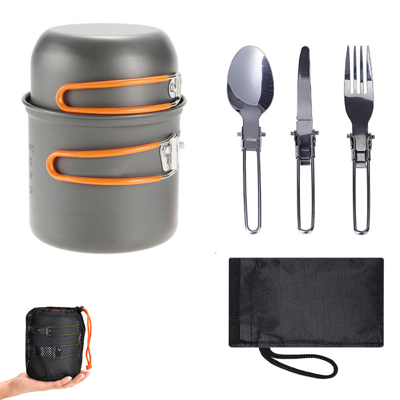 Portable Stainless Steel Outdoor Cookware Set for 1-2 People Includes Cutlery &amp; Accessories for Climbing &amp; Camping