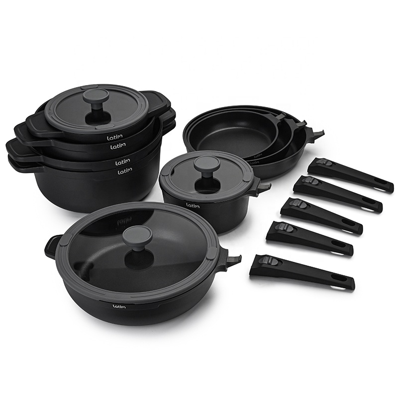 New Style Die-Casting Aluminium Frying Pan Wok With Removable Handle High Quality Non Stick Casserole Saucepan With Glass Lid