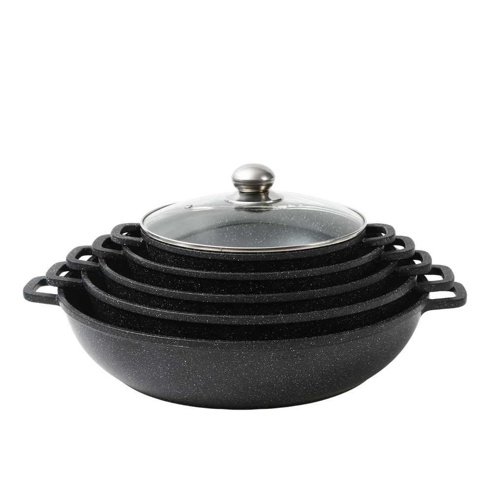 Diamond Induction Die Cast Aluminum Durable Eco-Friendly 10-Piece Black Ceramic Cookware Set Glass Cover Oven Safe