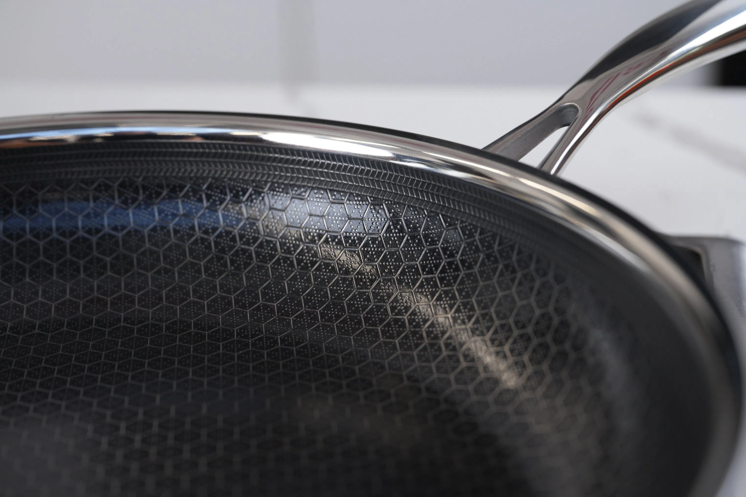 Custom label Cookware Tri-Ply Stainless Steel Skillet Ceramic Honey Comb Frypan Pfoa &amp; Pfas Free