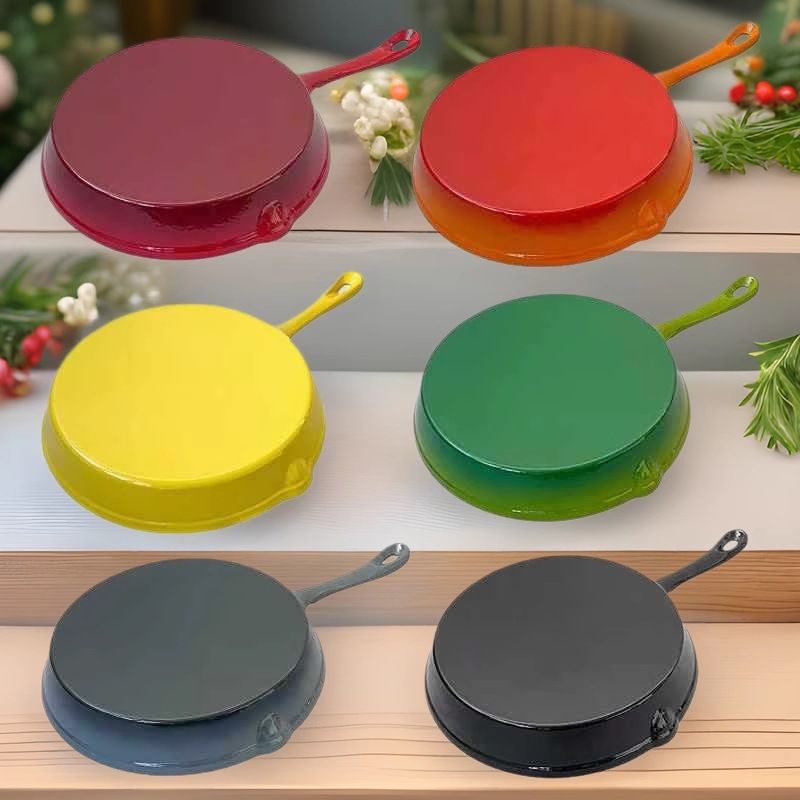 Professional Restaurant Chef Quality Skillet 3 Piece Set Round 6/8/10 Inch Enamel Cast Iron NonStick Grill Frying Pan