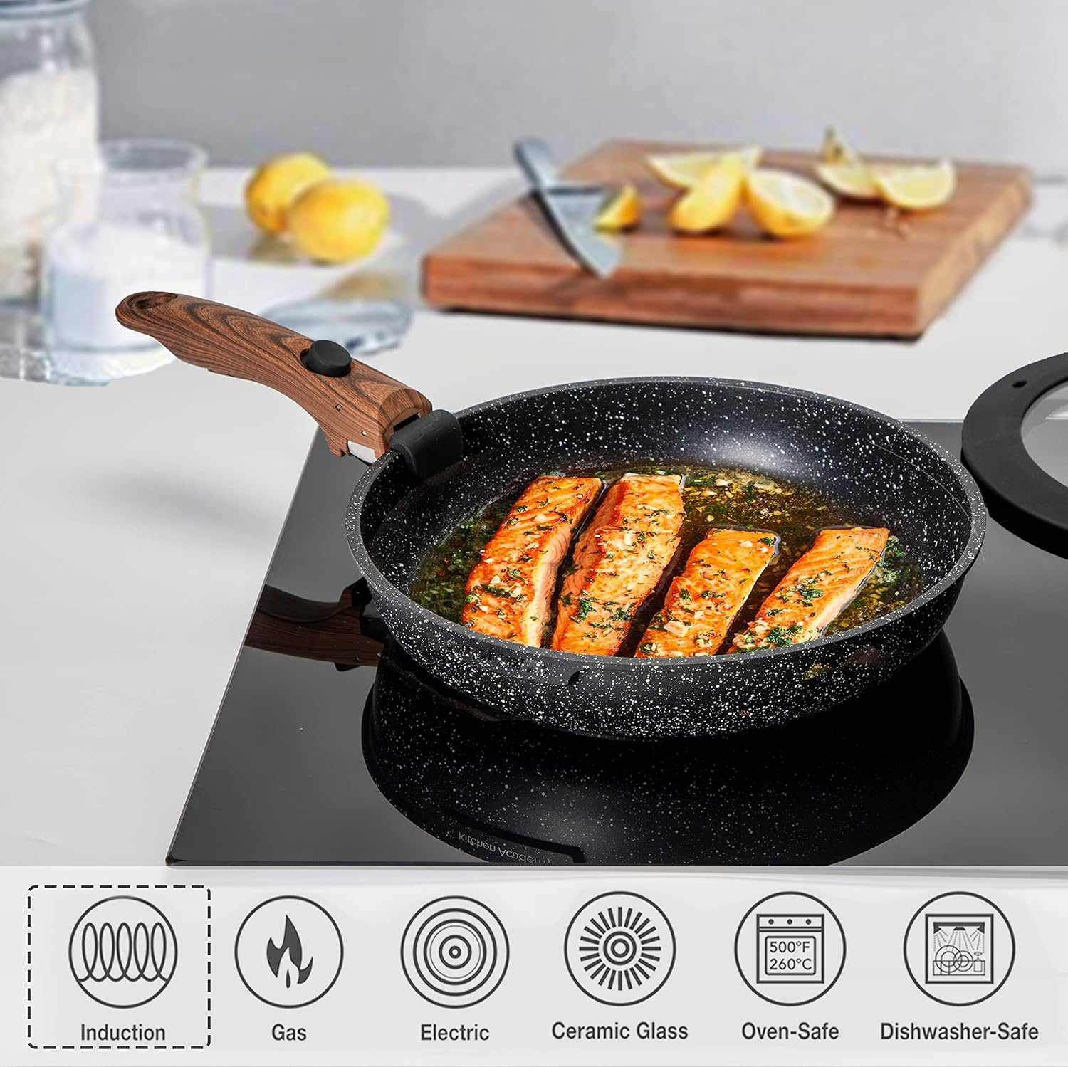 Removable Handle Induction Pots and Pans Set - 10 Piece Non-stick Cookware Sets, Black Granite Stackable RV Cookware for Camp