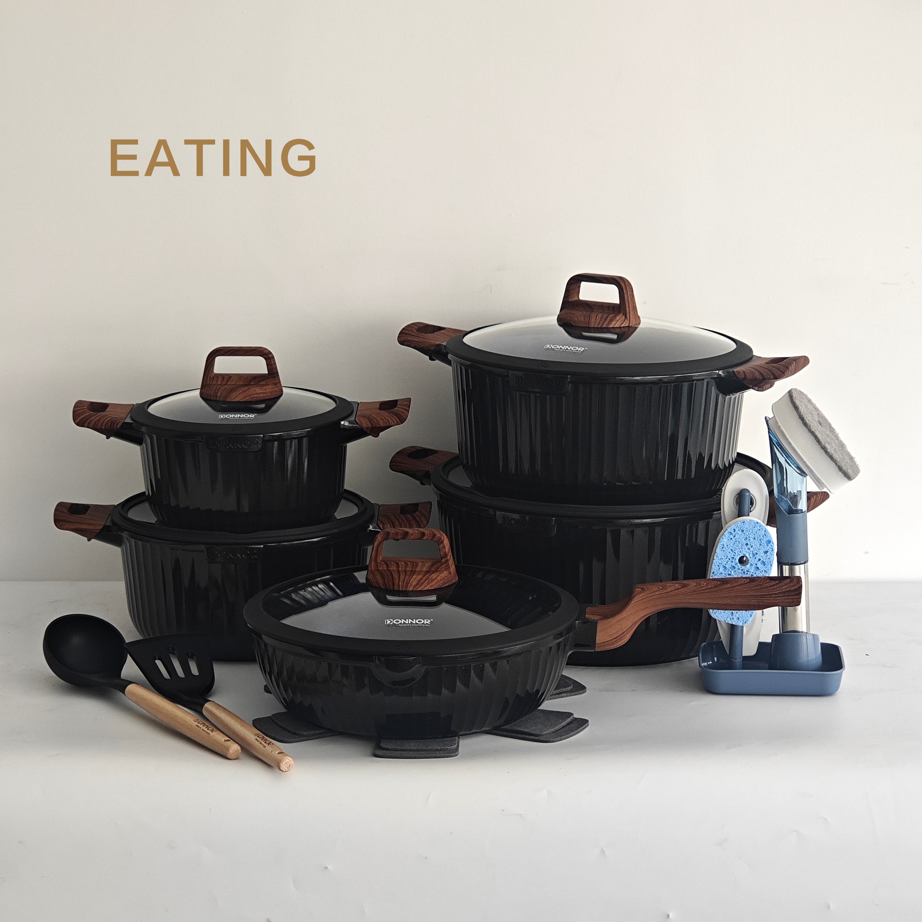 Original Design AR-21pcs Die Cast Aluminum Dishwasher Safe Nonstick Induction Bottom Professional Cookware Set Kitchen