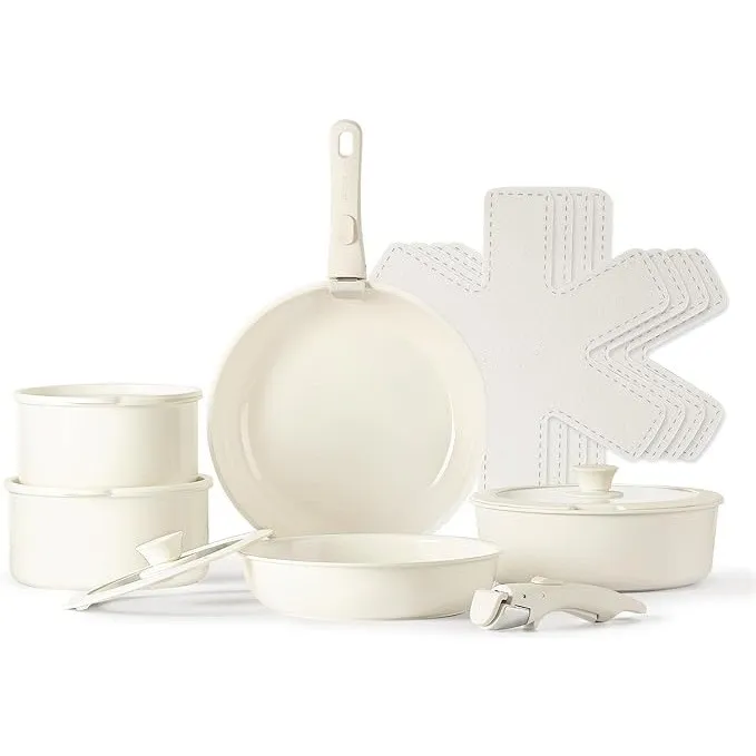 10-Piece Induction Nonstick Kitchen Cookware Set with Removable Handles, Pfas-Free Ceramic Coating Stackable Pots and Pans Set, Oven & Dishwasher Safe for Home