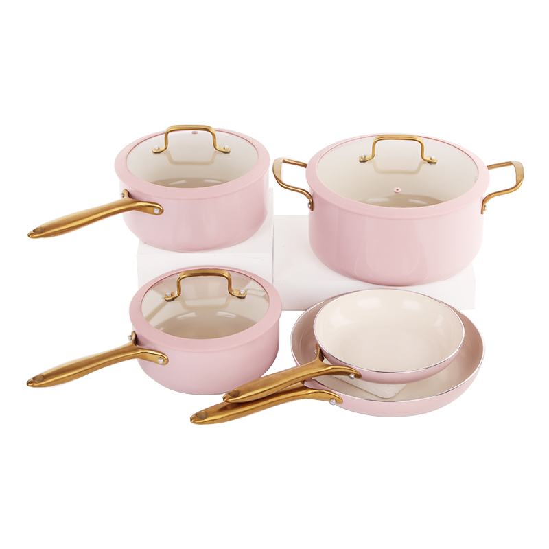 Factory Stock Pan Set Pink Color Nonstick Coated Sauce Pan with Glass Lid