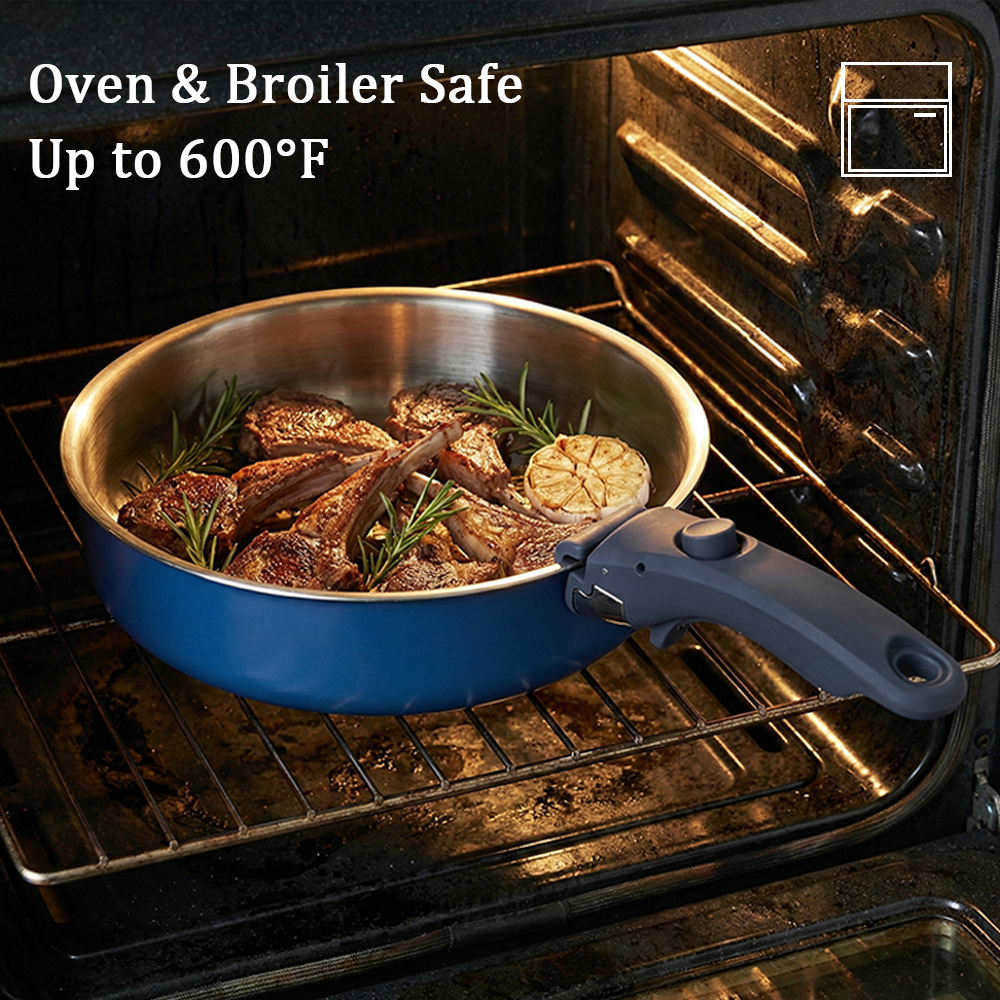 Durable Stainless Steel Cookware Set With Detachable Handle Induction And RV Oven Safe Camping Pots And Pans