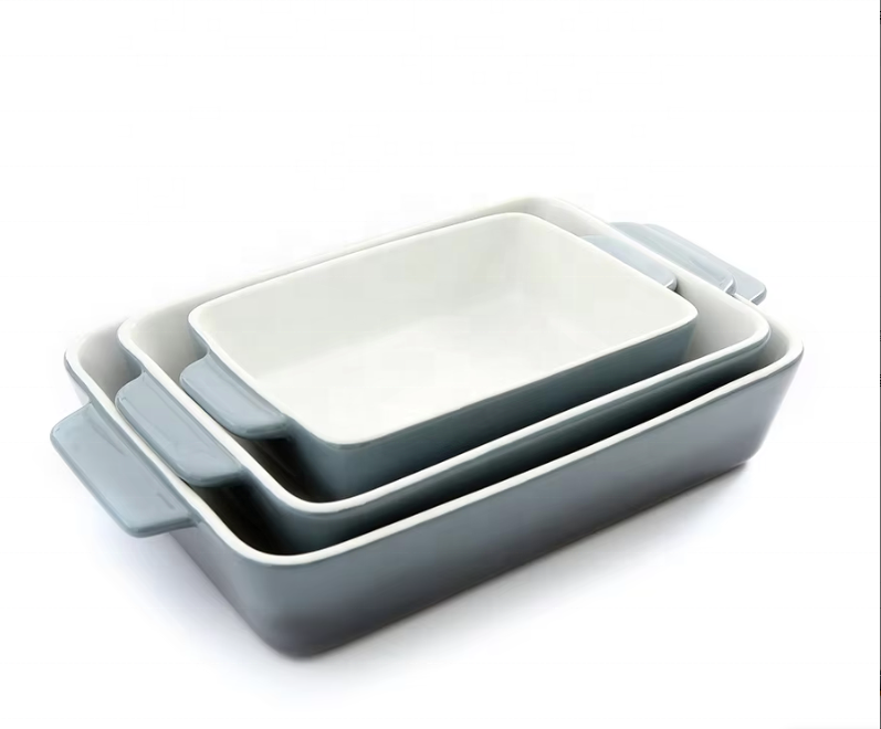 Factory Price White Porcelain Ceramic Bakeware Set Kitchen Rectangle Food Casseroles Baking Tray Pan For Baking Dishes &amp; Pans