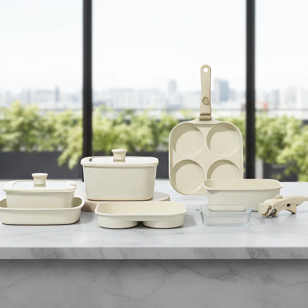 2026 Unique Design Square Cookware Set with Detachable Handle
