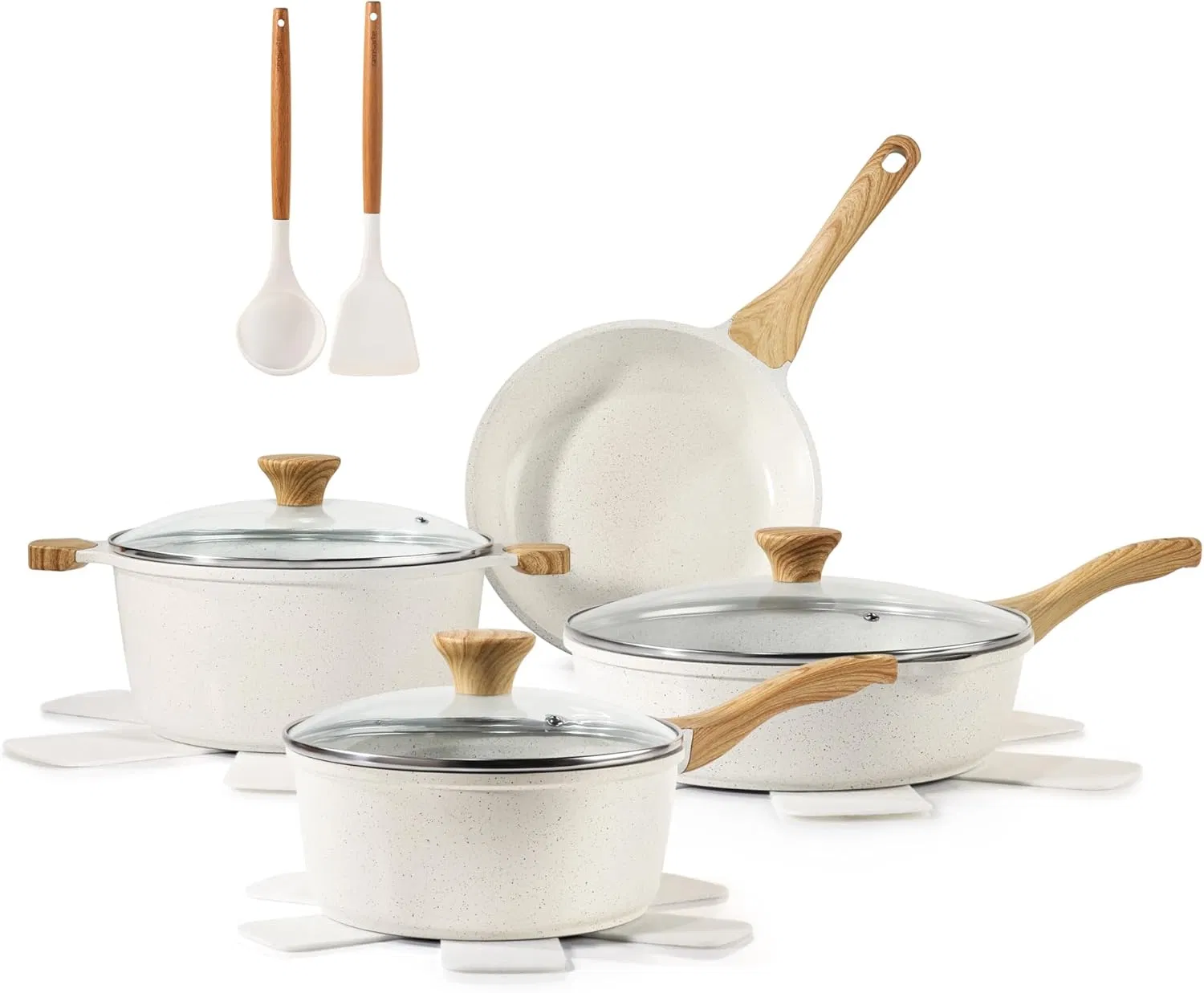 Nonstick Ceramic Cookware Set, 13-Piece Non-Toxic Pots and Pans Set, Healthy Kitchen Cooking Set with Stay-Cool Handles, Silicone Tools and Pot Protectors