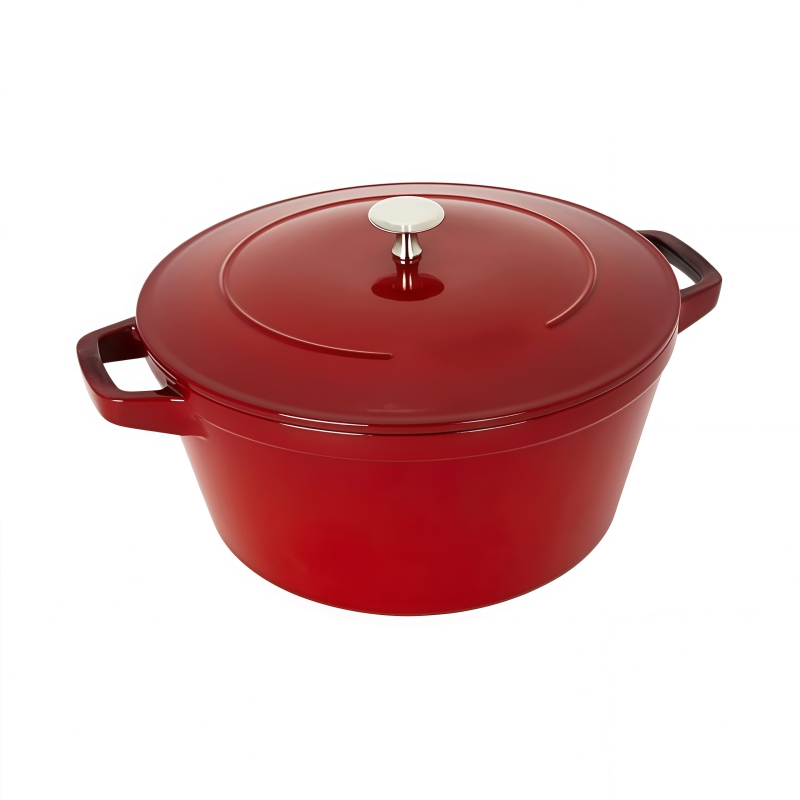 Enameled Cast Iron Set 3-pc Stackable Space-Saving Cookware Set Casserole Skillet Grill Pan with Universal Lid