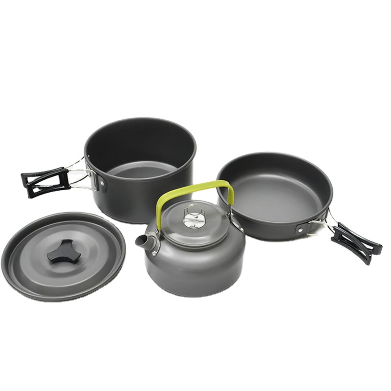 Stackable Non-Stick Cooking Cookware Set for Camping Campfire Utensils Including Pot Pan Bowls with Storage Bag