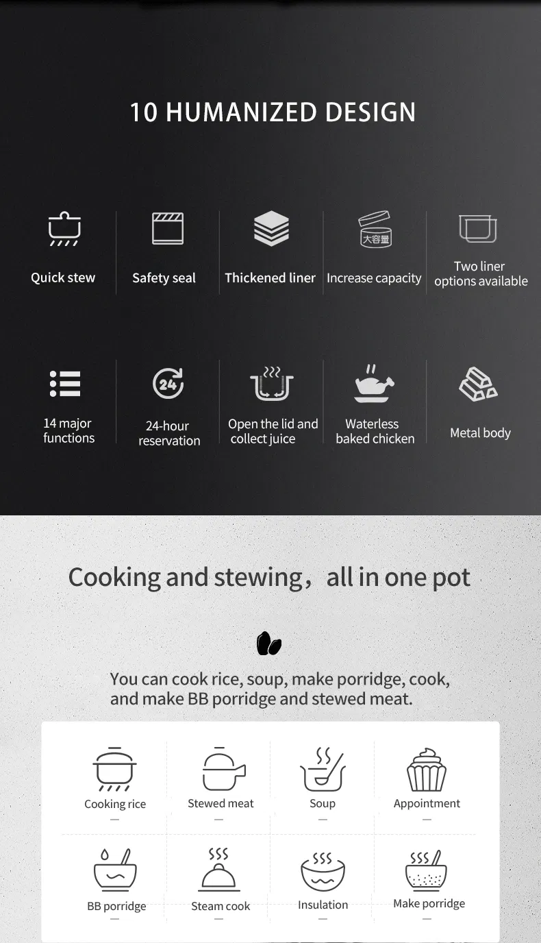 Smart Household Kitchen Appliance Large Stainless Steel Multifunction Electric Pressure Cooker