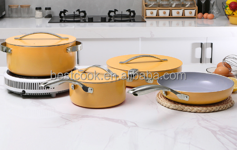Nonstick Ceramic Coating Cookware Set (8 Piece) Pots Carawayhome Manufacturer Wholesale Hot Sale Lids Kitchen Storage Oven Safe