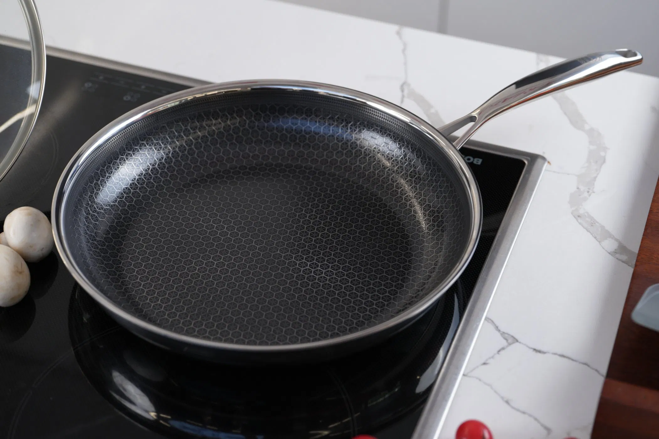 Custom label Cookware Tri-Ply Stainless Steel Skillet Ceramic Honey Comb Frypan Pfoa &amp; Pfas Free