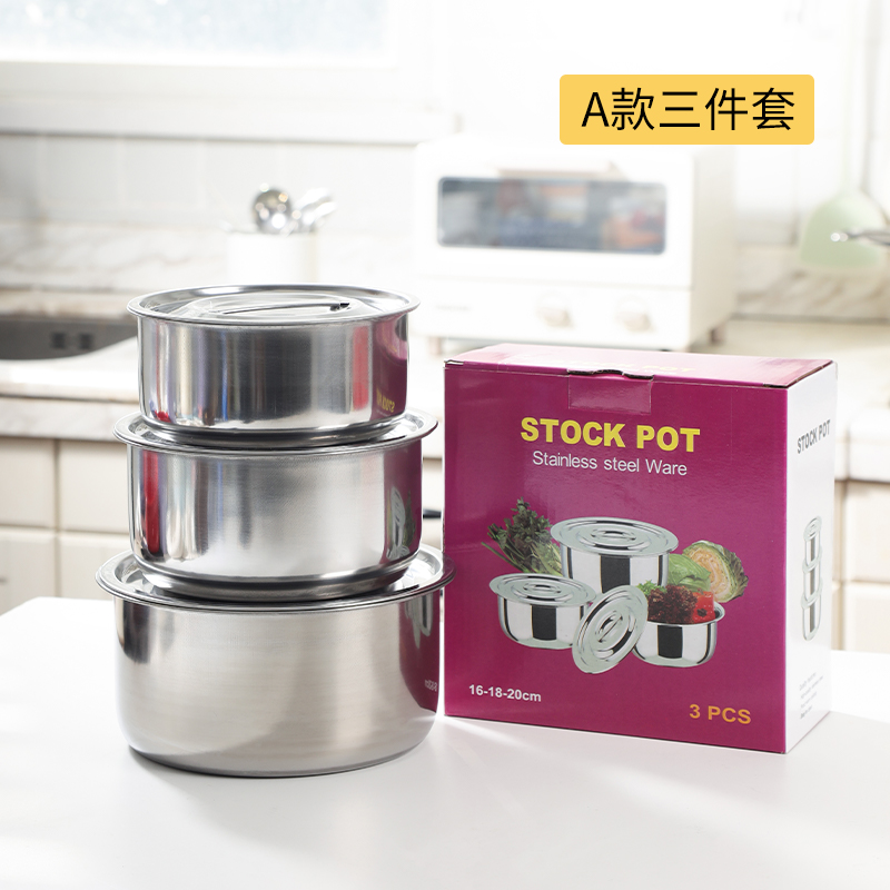 Wholesale Kitchen Cooking Stock Pot Set Modern Stainless Steel 3PCS Cookware with Cover Sustainable Camping Cookware