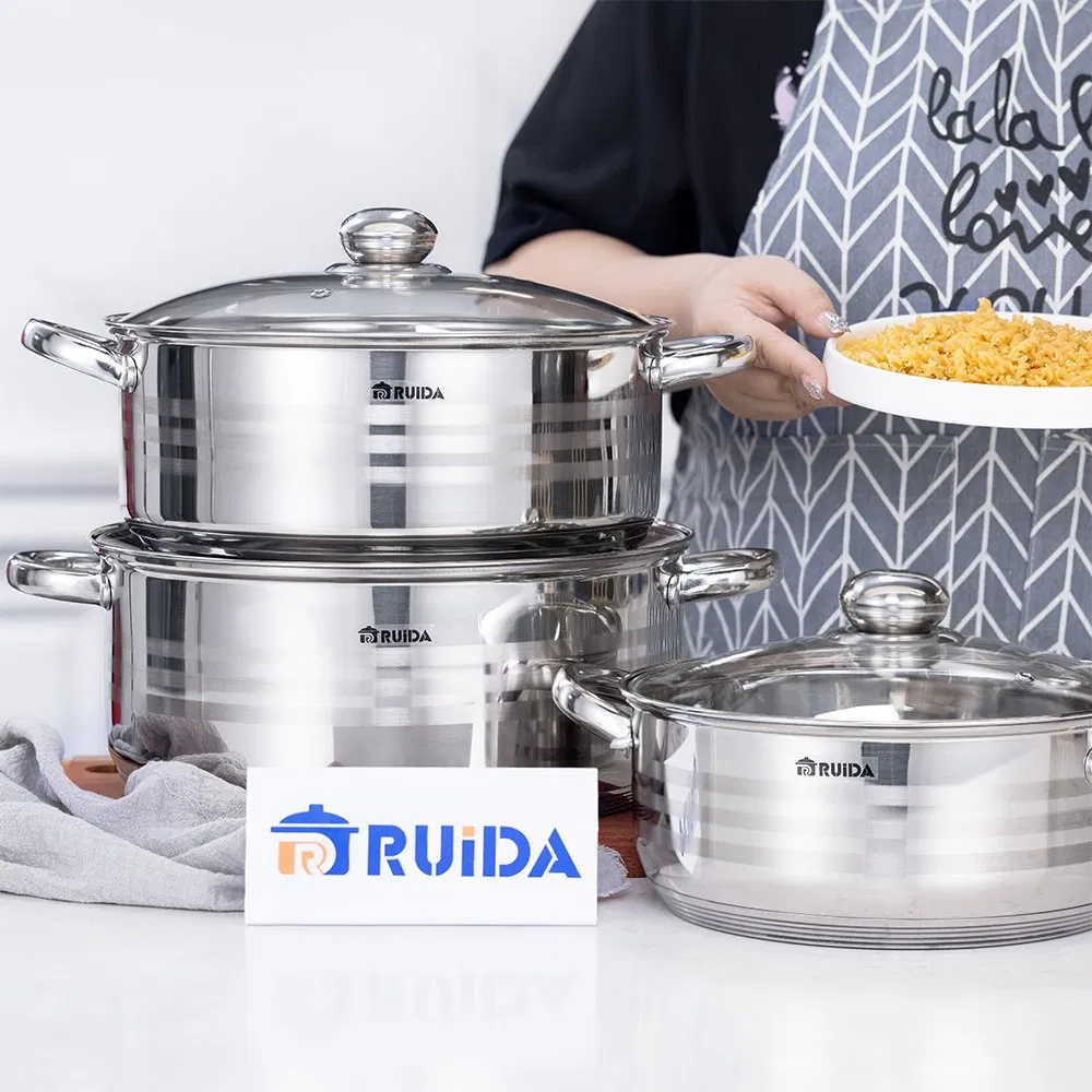 Food Grade 6PCS Scale Line Stainless Steel Hollow Handle Casserole Set