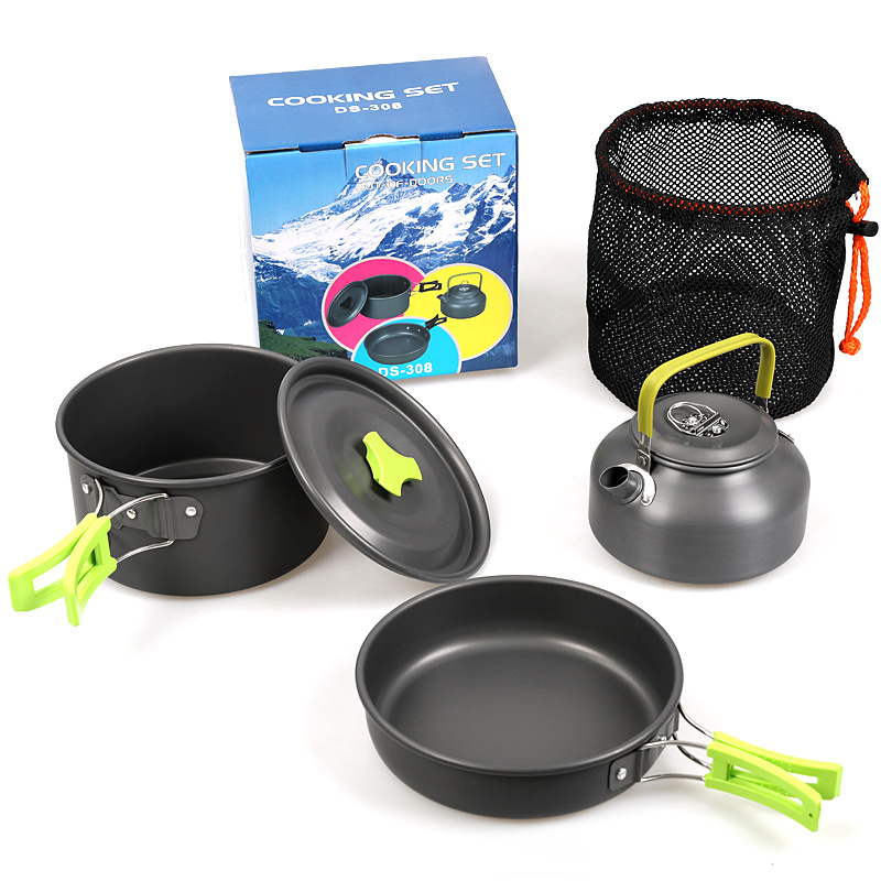 Camping Cooking Set Hard Anodized Aluminum Outdoor Cookware Set Picnic Cookware Frying Pan Kitchen Pot