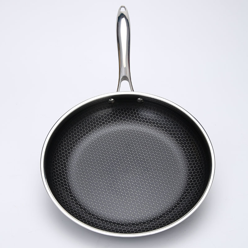 Non-Stick Three-Layer Stainless Steel 304 Double-Side Honeycomb Frying Pan with Ceramic Glaze Coating